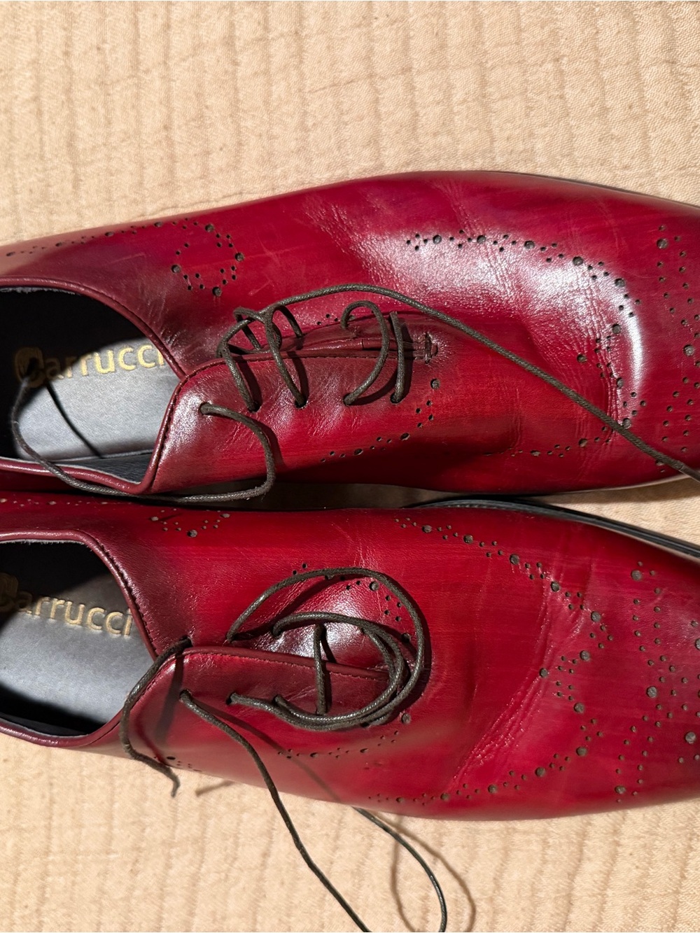 Gallucci Men's Red Burgundy Brogue Leather Oxfords